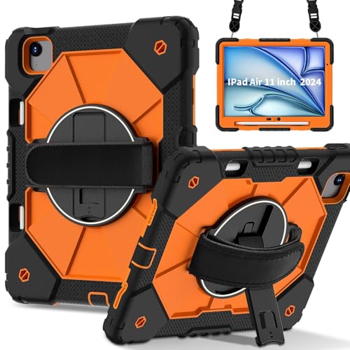 Kompatibel mit iPad Air 27,9 cm (11 Zoll) M2 2024 A2902 A2903 A2904, stoßfest, strapazierfähig, Hybrid-Abdeckung, drehbarer Ständer, abnehmbarer Gurt und integrierter Stifthalter, kratzfestes von LGZADD