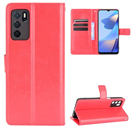 LGZADD Kompatibel mit Oppo A16/A16S Handy-Brieftaschen-Hülle, PU-Leder, Kartenschlitz, ultradünnes Design, stoßfest, Flip-Schutzhülle (Vermelho) von LGZADD