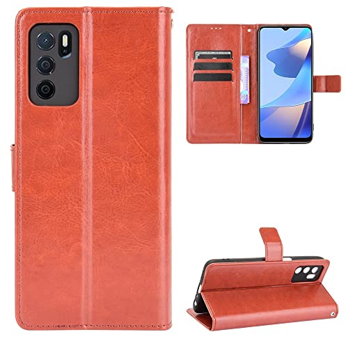 LGZADD Kompatibel mit Oppo A16/A16S Handy-Brieftaschen-Hülle, PU-Leder, Kartenschlitz-Abdeckung, Uitra-dünnes Design, stoßfest, Flip-Schutzhülle (Braun) von LGZADD