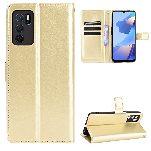 LGZADD Kompatibel mit Oppo A16/A16S Handy-Brieftaschen-Hülle, PU-Leder, Kartenschlitz-Abdeckung, Uitra-dünnes Design, stoßfest, Flip-Schutzhülle (Gold) von LGZADD