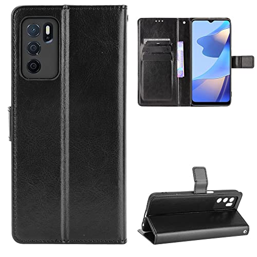 LGZADD Kompatibel mit Oppo A16/A16S Handy-Brieftaschen-Hülle, PU-Leder, Kartenschlitz-Abdeckung, Uitra-dünnes Design, stoßfest, Flip-Schutzhülle (schwarz) von LGZADD