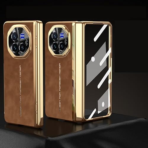LGZADD Kompatibel mit Vivo X Fold3 Pro Hülle mit integriertem Glas-Displayschutz, luxuriöse Beschichtung, faltbar und Leder, Rundum-Scharnierschutz, stoßfest, Braun von LGZADD