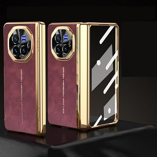 LGZADD Kompatibel mit Vivo X Fold3 Pro Hülle mit integriertem Glas-Displayschutz, luxuriöse Beschichtung, faltbar und Leder, Rundum-Scharnierschutz, stoßfeste Schutzhülle (Rose) von LGZADD