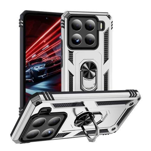 LGZADD Kompatibel mit Xiaomi 15 Hülle, militärische Qualität, Fallschutz, 360 Grad stoßfest, strapazierfähig, harte Stoßstange, robuste Handyhüllen mit Ständer (Silber) von LGZADD