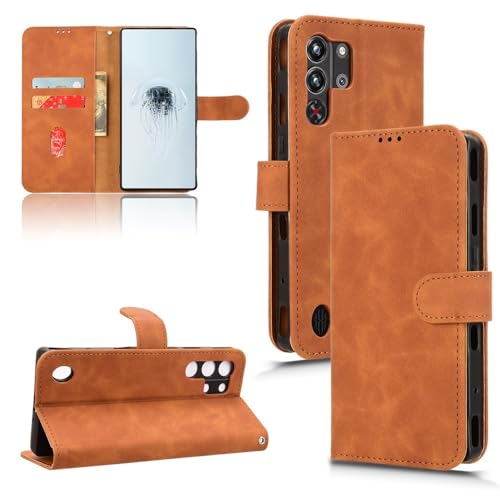 LGZADD Schutzhülle für ZTE Nubia Red Magic 10 Pro, mit Kartenhalter, Klappetui, PU-Leder, mit Handschlaufe, stoßfeste Schutzhülle (Braun) von LGZADD