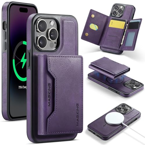 LGZADD Schutzhülle für iPhone 14 Pro, mit Kreditkartenhalter, magnetische, abnehmbare Brieftaschen-Hülle, kompatibel mit RFID-Blockierung, dreifach gefaltete Schutzhülle mit Ständer, Violett LGZADD Schutzhülle für iPhone 14 Pro, mit Kreditkartenhalter, magnetische, abnehmbare Brieftaschen-Hülle, kompatibel mit RFID-Blockierung, dreifach gefaltete Schutzhülle mit Ständer, Violett von LGZADD