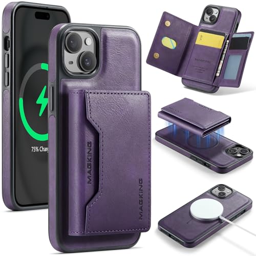 LGZADD Schutzhülle für iPhone 15, mit Kreditkartenhalter, magnetische, abnehmbare Brieftaschen-Hülle, kompatibel mit RFID-Blockierung, dreifach gefaltete Brieftaschen-Schutzhülle mit Ständer, Violett LGZADD Schutzhülle für iPhone 15, mit Kreditkartenhalter, magnetische, abnehmbare Brieftaschen-Hülle, kompatibel mit RFID-Blockierung, dreifach gefaltete Brieftaschen-Schutzhülle mit Ständer, Violett von LGZADD