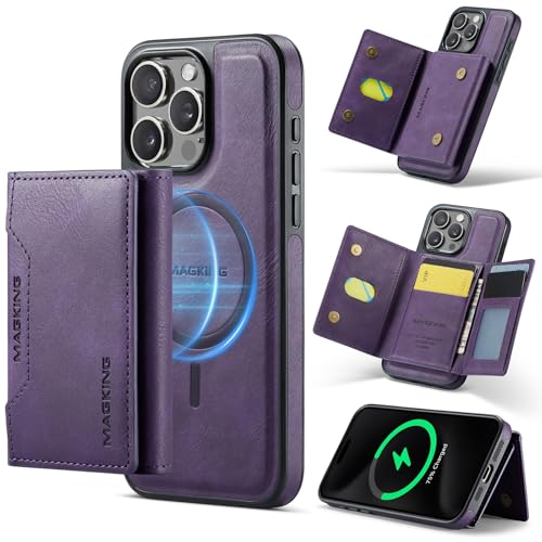 LGZADD Schutzhülle für iPhone 15 Pro, mit Kreditkartenhalter, magnetische, abnehmbare Brieftaschen-Hülle, kompatibel mit RFID-Blockierung, dreifach gefaltete Schutzhülle mit Ständer, Violett LGZADD Schutzhülle für iPhone 15 Pro, mit Kreditkartenhalter, magnetische, abnehmbare Brieftaschen-Hülle, kompatibel mit RFID-Blockierung, dreifach gefaltete Schutzhülle mit Ständer, Violett von LGZADD