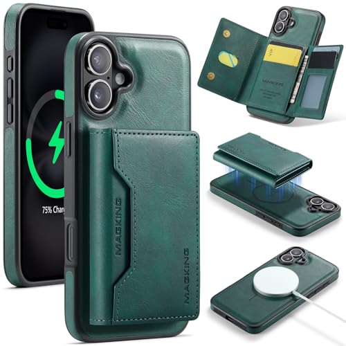 LGZADD Schutzhülle für iPhone 16, mit Kreditkartenhalter, magnetische, abnehmbare Brieftaschen-Hülle, kompatibel mit RFID-Blockierung, dreifach gefaltete Brieftaschen-Schutzhülle mit Ständer, Grün LGZADD Schutzhülle für iPhone 16, mit Kreditkartenhalter, magnetische, abnehmbare Brieftaschen-Hülle, kompatibel mit RFID-Blockierung, dreifach gefaltete Brieftaschen-Schutzhülle mit Ständer, Grün von LGZADD