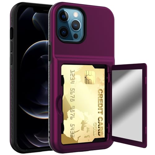 LGZADD Schutzhülle kompatibel mit iPhone 12 Pro Max, Brieftasche, Kreditkartenhalter, Ausweisfach, Schiebetür, versteckte Tasche, kratzfest, zweilagig, Hybrid-Schutzhülle, Hartschalen-Rückseite von LGZADD