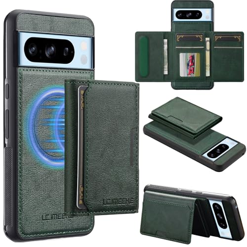 Magnetische Schutzhülle für Google Pixel 8 Pro, mit Kartenhalter, Brieftaschen-Schutzhülle mit RFID-Blockierung, kompatibel mit Ständer, stoßfeste Schutzhülle (Grün) von LGZADD