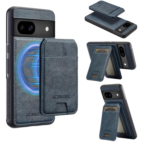 Magnetische Schutzhülle für Google Pixel 8A, mit Kartenhalter, RFID-blockierender Schutz, stoßfest, Leder, Magnetverschluss, Ständer, Schutzhülle mit kabellosem Laden (blau) von LGZADD