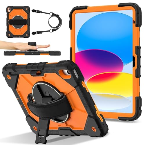 Robuste Schutzhülle, kompatibel mit iPad der 10. Generation 27,7 cm (10,9 Zoll) 2022, robuste Schutzhülle mit verstellbarem Ständer und Schultergurt, mit Handschlaufe, kinderfreundliche Tablet-Hülle von LGZADD