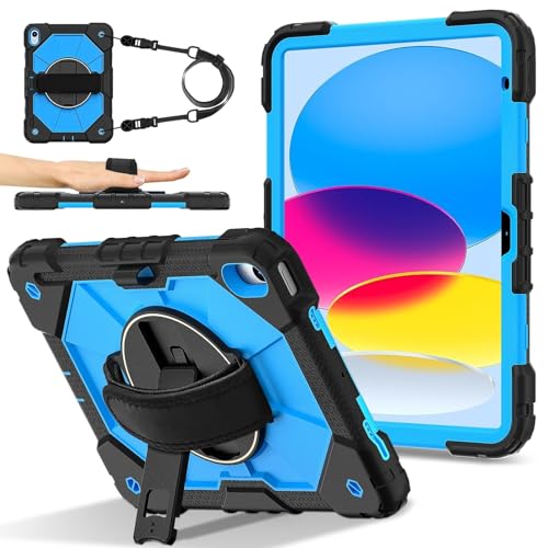 Robuste Schutzhülle, kompatibel mit iPad der 10. Generation 27,7 cm (10,9 Zoll) 2022, robuste Schutzhülle mit verstellbarem Ständer und Schultergurt, mit Handschlaufe, kinderfreundliche Tablet-Hülle von LGZADD