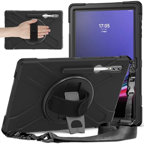 Schutzhülle für Galaxy Tab S10 Ultra 14,6 Zoll 2024 SM-X920, robust, stoßfest, Fallschutz mit Stifthalter, Schultergurt, Schutzhülle (schwarz) von LGZADD