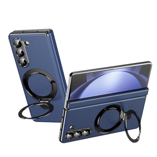Schutzhülle für Samsung Galaxy Z Fold 5, mit verstellbarem Ständer, luxuriöse Lederhülle [integrierter Ständer], Scharnierschutz, stoßfestes und leichtes Design, Blau von LGZADD