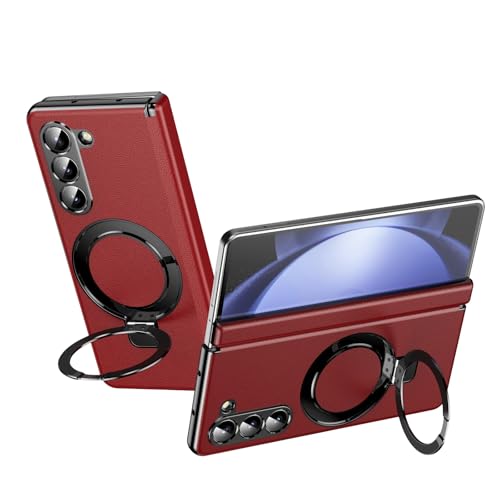 Schutzhülle für Samsung Galaxy Z Fold 5, mit verstellbarem Ständer, luxuriöse Lederhülle [integrierter Ständer], Scharnierschutz, stoßfestes und leichtes Design (Vermelho) von LGZADD