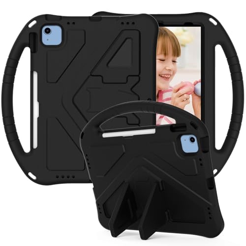 Schutzhülle für iPad (A16) 11. Generation 2025, leicht, EVA-Tablet-Hülle mit verstellbarem Riemen, stoßfestem Griff und Ständer, kompatibel mit Kindern, tragbare Schutzhülle für Kinder, Schwarz von LGZADD