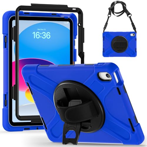 Schutzhülle für iPad (A16) 11. Generation 2025, robust, stoßfest, Fallschutz mit Schultergurt, kompatibel mit Kinder-Silikonhülle, Blau von LGZADD