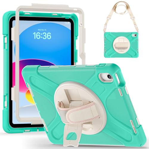 Schutzhülle für iPad (A16) 11. Generation 2025, robust, stoßfest, Fallschutz mit Schultergurt, kompatibel mit Kinder-Silikonhülle, Grün 2 von LGZADD