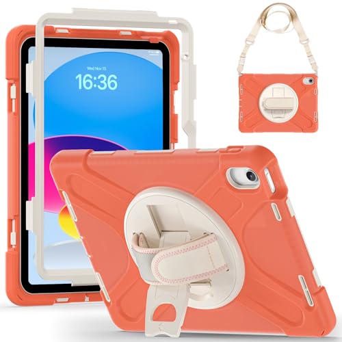 Schutzhülle für iPad (A16) 11. Generation 2025, robust, stoßfest, Fallschutz mit Schultergurt, kompatibel mit Kinder-Silikonhülle, Orange von LGZADD