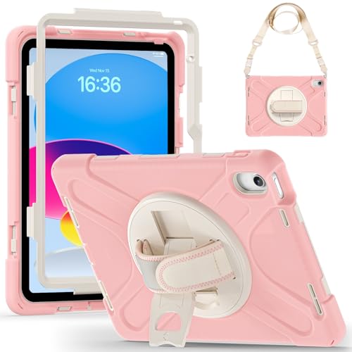 Schutzhülle für iPad (A16) 11. Generation 2025, robust, stoßfest, Fallschutz mit Schultergurt, kompatibel mit Kinder-Silikonhülle, Rosa von LGZADD