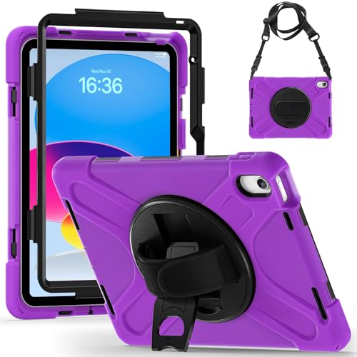 Schutzhülle für iPad (A16) 11. Generation 2025, robust, stoßfest, Fallschutz mit Schultergurt, kompatibel mit Kinder-Silikonhülle, Violett von LGZADD