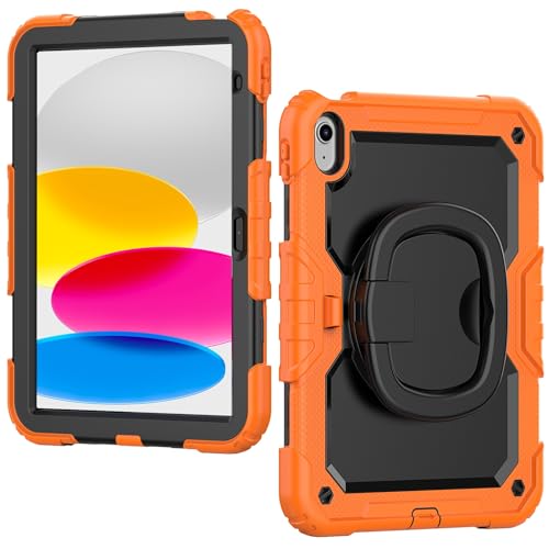 Schutzhülle für iPad 11. Generation A16, 27,9 cm (11 Zoll), 2025, mit Displayschutzfolie, robust, drehbarer Griff, Silikonhülle, Orange von LGZADD
