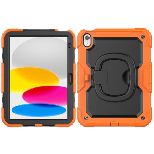 Schutzhülle für iPad 11. Generation A16, 27,9 cm (11 Zoll), 2025, mit Displayschutzfolie, robust, drehbarer Griff, Silikonhülle, Orange von LGZADD