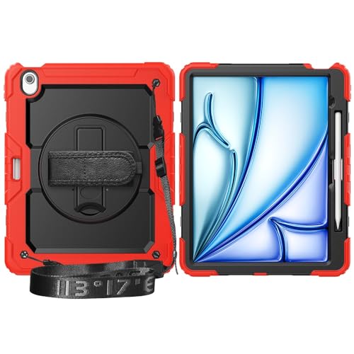 Schutzhülle für iPad Air 13 Zoll (M3) 2025, strapazierfähig, stoßfest, TPU, mit Displayschutzfolie, 360° drehbarem Ständer, Handschlaufe und Schultergurt (Vermelho) von LGZADD