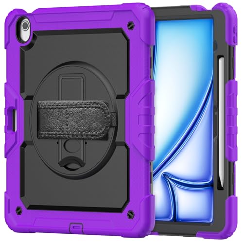 Schutzhülle für iPad Air 13 Zoll 2024, strapazierfähig, stoßfest, TPU, mit Displayschutzfolie, 380° drehbarem Ständer, Handschlaufe und Schultergurt, kompatibel mit iPad Air 13 Zoll 2024, Violett Schutzhülle für iPad Air 13 Zoll 2024, strapazierfähig, stoßfest, TPU, mit Displayschutzfolie, 380° drehbarem Ständer, Handschlaufe und Schultergurt, kompatibel mit iPad Air 13 Zoll 2024, Violett von LGZADD