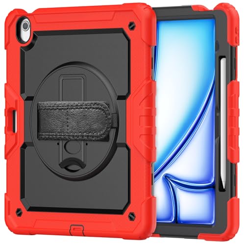 Schutzhülle für iPad Air 13 Zoll 2024, strapazierfähig, stoßfest, TPU, mit Displayschutzfolie, 380° drehbarem Ständer, Handschlaufe und Schultergurt, kompatibel mit iPad Air 13 Zoll 2024 (Vermelho) von LGZADD
