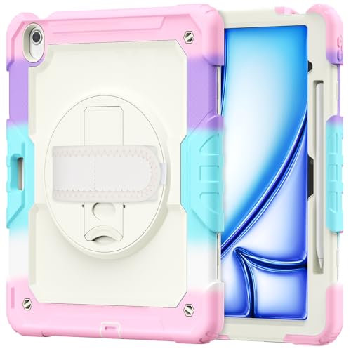 Schutzhülle für iPad Air 33 cm (13 Zoll) 2024, strapazierfähig, stoßfest, TPU-Hülle, Displayschutzfolie, 380° drehbarer Ständer, Handschlaufe und Schultergurt, kompatibel mit iPad Air 13 Zoll 2024 von LGZADD