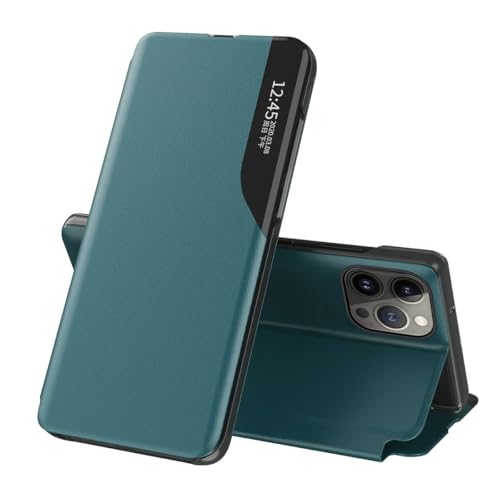 Schutzhülle für iPhone 16 Pro Max, Klapphülle, Leder, klare Sicht, mit Ständer, Handyhülle, Smart-Fenster, stoßfest, kompatibel mit 16 Pro Max Hülle, klare Sicht (Cyan) von LGZADD