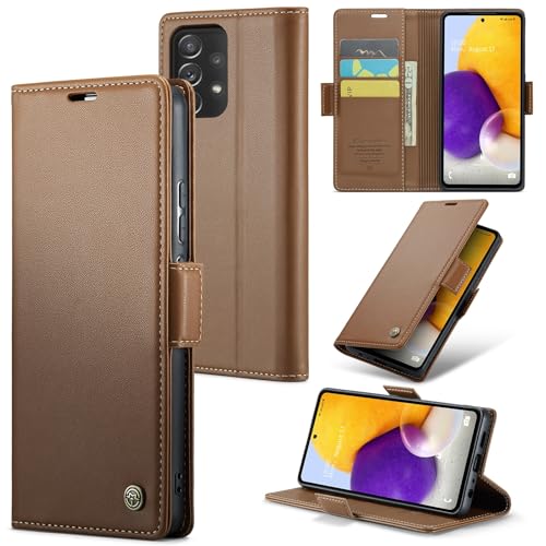Schutzhülle kompatibel mit Samsung Galaxy A72, mit Kartenhalter und RFID-blockierendem Leder-Magnetverschluss, stoßfest, kratzfest, kompatibel mit Samsung Galaxy A72 (Braun) von LGZADD