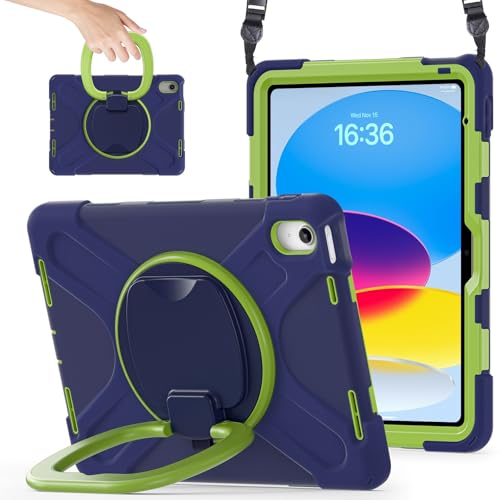 Schutzhülle kompatibel mit iPad (A16) 11. Generation 11 Zoll (2025), stoßfest, stabile Hülle mit 360° drehbarem Ständer, Hand-/Schultergurt, robust, Blau 1 von LGZADD