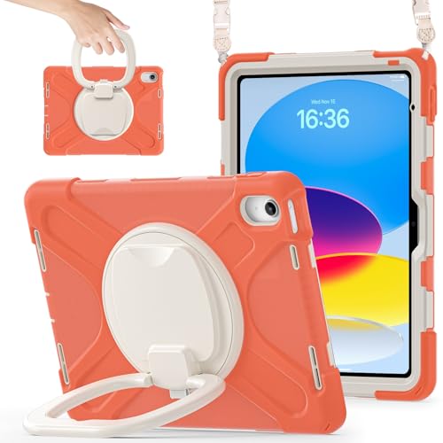 Schutzhülle kompatibel mit iPad (A16) 11. Generation 11 Zoll (2025), stoßfest, stabile Hülle mit 360° drehbarem Ständer, Hand-/Schultergurt, strapazierfähig, Orange von LGZADD