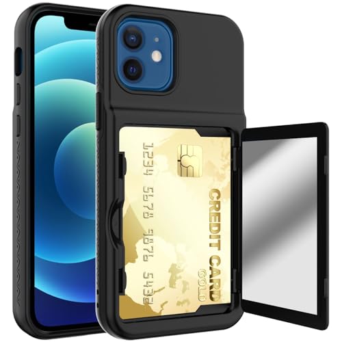 Schutzhülle kompatibel mit iPhone 12, 15,5 cm (6,1 Zoll), Brieftasche, Kreditkartenhalter, Ausweisfach, Schiebetür, versteckte Tasche, kratzfest, zweilagig, Hybrid-Schutzhülle, Hartschale, Rückseite von LGZADD