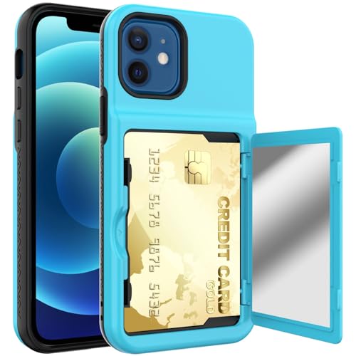 Schutzhülle kompatibel mit iPhone 12, 15,5 cm (6,1 Zoll), Brieftasche, Kreditkartenhalter, Ausweisfach, Schiebetür, versteckte Tasche, kratzfest, zweilagig, Hybrid-Schutzhülle, Hartschale, kompatibel von LGZADD