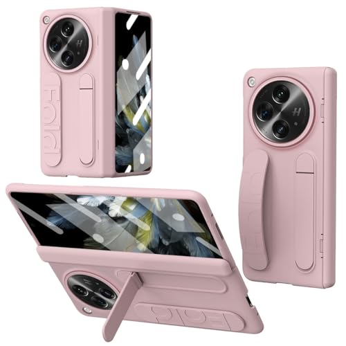 Schutzhülle mit Ständer, kompatibel mit Oppo Find N3, integrierte Displayschutzfolie und Handschlaufe, militärische Qualität, stoßfest, kompatibel mit Oppo Find N3 (Rosa) von LGZADD