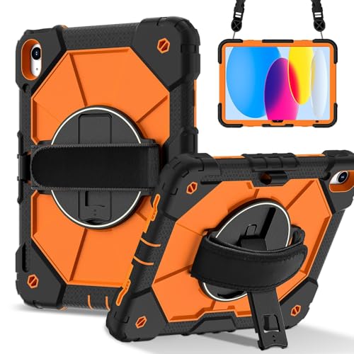 Stoßfeste Schutzhülle für iPad (A16) 11. Generation 2025, Hybrid-Silikon, PC-Hülle mit 360° drehbarem Ständer, kratzfestes Silikon, verstellbare Schulter-/Handgelenkriemen (Orange) von LGZADD