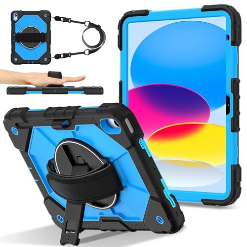 Stoßfeste Schutzhülle für iPad (A16) 11. Generation 2025, Hybrid-Silikon-PC-Hülle mit 360° drehbarem Ständer, kratzfestes Silikon, verstellbare Schulter-/Handgelenkriemen (Blau 2) von LGZADD