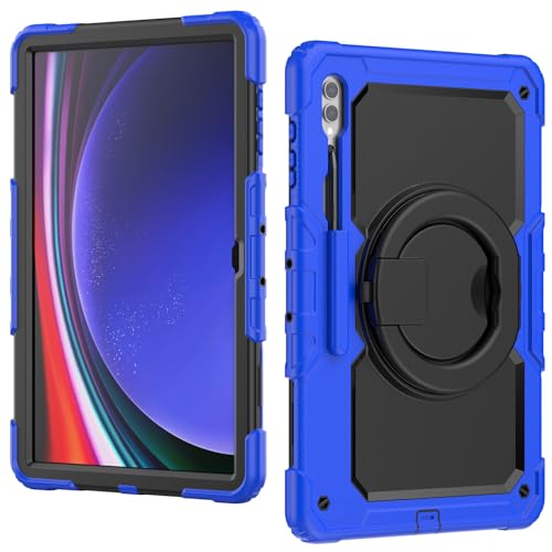 Strapazierfähige, stoßfeste TPU-Schutzhülle, kompatibel mit Galaxy Tab S10 Ultra 14,6 Zoll (2024), Kinderhülle, 360 Grad drehbarer Griff, Standhalterung, Displayschutzfolie und Schultergurt, Blau von LGZADD