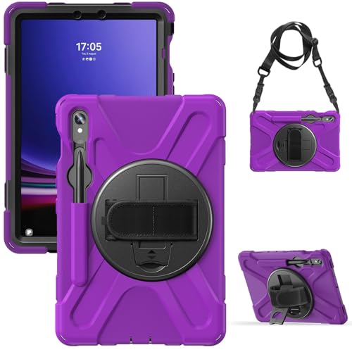 Strapazierfähige, stoßfeste TPU-Schutzhülle, kompatibel mit Samsung Galaxy Tab S10 FE 11 Zoll (SM-X520/X526B/X528U) 2025, Schutzhülle, stoßfest, mit drehbarem Ständer, Griff und Schultergurt, Violett von LGZADD