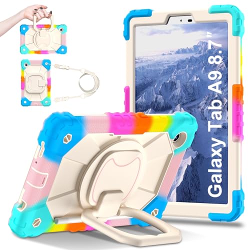 Tablet-Schutzhülle kompatibel mit Samsung Galaxy Tab A9 21,6 cm (8,7 Zoll) Modell 2023 (SM-X110/SM-X115), strapazierfähig, stoßfest, mit 360° drehbarem Ständer, Handschlaufe und Schultergurt, buntes von LGZADD