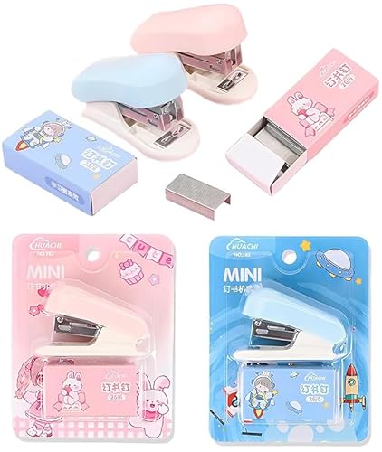 LHLZNB Mini-Heftgerät mit 26/6 Standard-Heftklammern, kleinem Hefter, Hefter und Heftklammern, Mini-Schreibwaren-Set, niedliches Heftgerät, Geschenk für Studenten und Büro, 2 Stück von LHLZNB