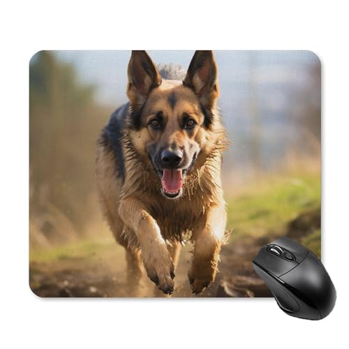 Mauspad, Motiv: laufender Deutscher Schäferhund, quadratisch, niedlich, lustiges Mauspad für Laptop, Gaming, Heimbüro, Dekoration, Schreibtischzubehör, Schreibtischunterlage Mauspad, Motiv: laufender Deutscher Schäferhund, quadratisch, niedlich, lustiges Mauspad für Laptop, Gaming, Heimbüro, Dekoration, Schreibtischzubehör, Schreibtischunterlage von LHOKDR