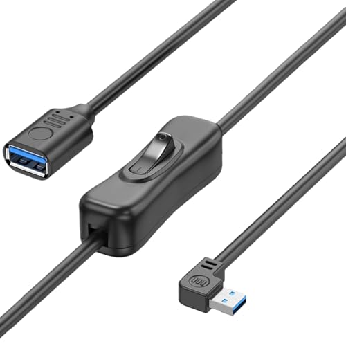 LHSDMOAT USB 3.0-Switch-Kabel 1 m, USB Typ A Stecker auf Buchse 5 Gbps Verlängerungskabel für Datenübertragung mit Ein-/Ausschalter, links 90 Grad von LHSDMOAT