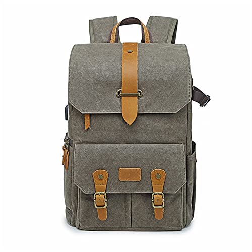 LHYFAGQK Fotografie Retro wasserdichte Batik Rucksack for USB Port Geeignet for 15,6-Zoll-Laptop-Männer SLR Digitalkamera-Kameratasche Tragetasche Fit for Canon Fit for Nikon Kameratasche(Green) von LHYFAGQK