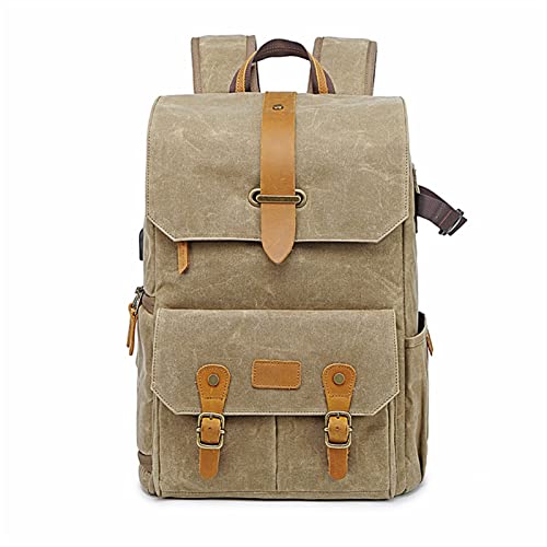 LHYFAGQK Fotografie Retro wasserdichte Batik Rucksack for USB Port Geeignet for 15,6-Zoll-Laptop-Männer SLR Digitalkamera-Kameratasche Tragetasche Fit for Canon Fit for Nikon Kameratasche(Khaki) von LHYFAGQK